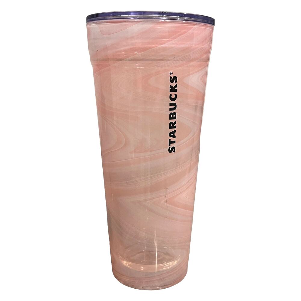 RARE 2017 Starbucks Pink Marble Swirl Cold Cup Glass Tumbler (20 fl oz / 591 mL)